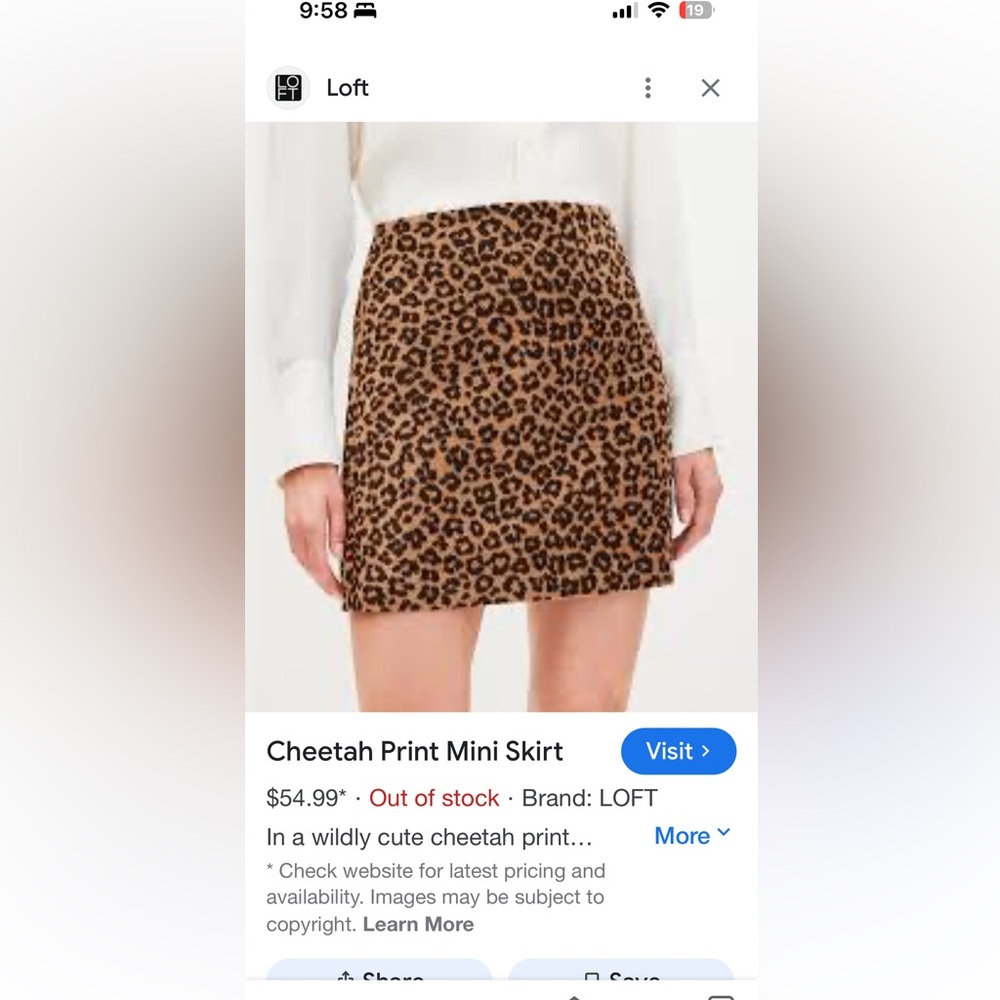 LOFT Cheetah print mini skirt.  Size 2 petite.  NWT